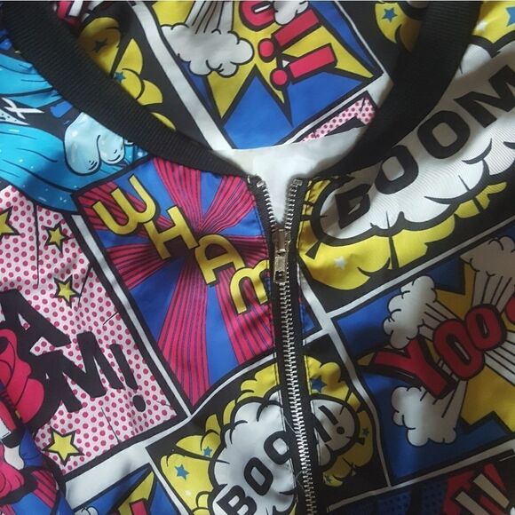 Comic Book Graphic Jacket Swishy Full Zip Multicolor Unisex Size Large - Picture 3 of 6